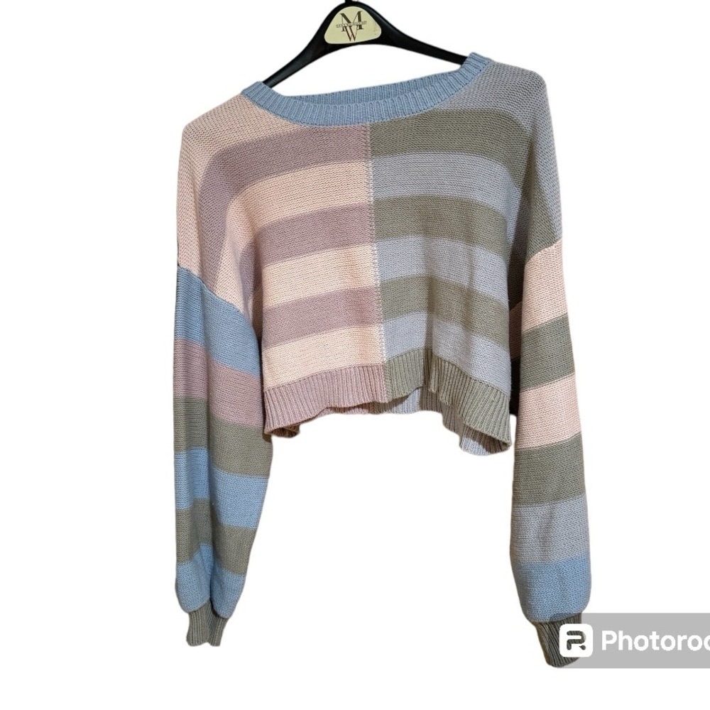 Le Lis Cropped Striped‎ Cotton Long Sleeve Sweater. Women’s Small.